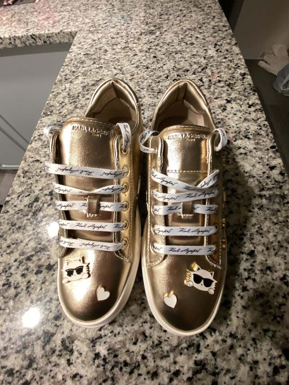 Karl Lagerfeld Paris Women's Cate Pins Lace-Up Platform Sneakers in Gold
